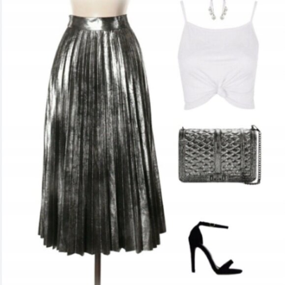 Zara Silver Pleated Midi Skirt - Picture 8 of 8